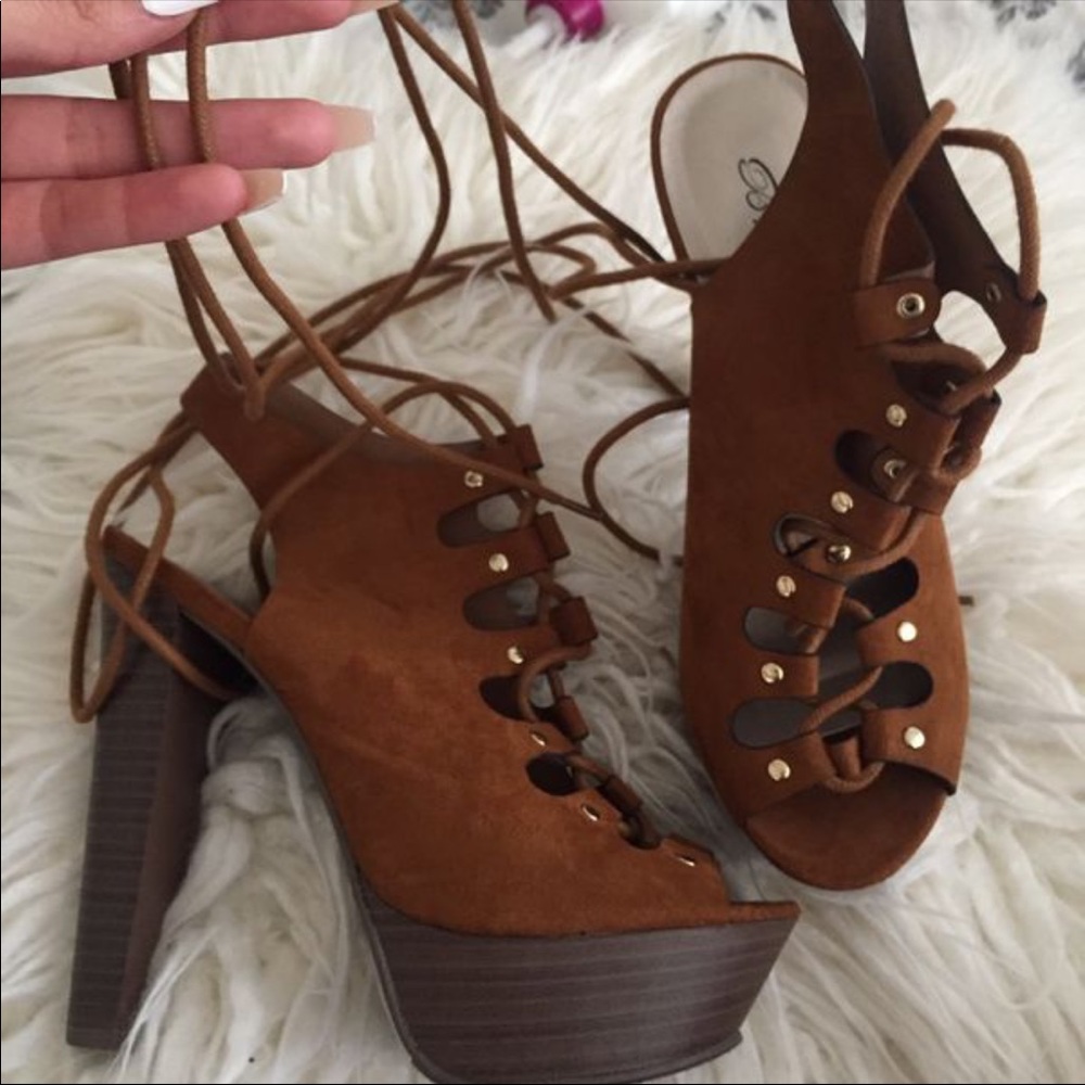 Lace up brown heels